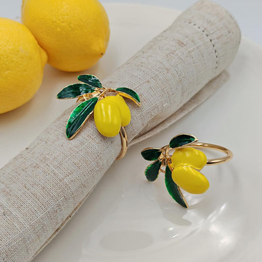 Lemon Napkin Rings Set of 12, Cheerful Gold Napkin Ring Tropical Fruit, Yellow Metal Lemon Napkin Holder for Spring Wedding, Coastal Beach Summer Holiday Garden Dinner Table Setting Decorations(12)
