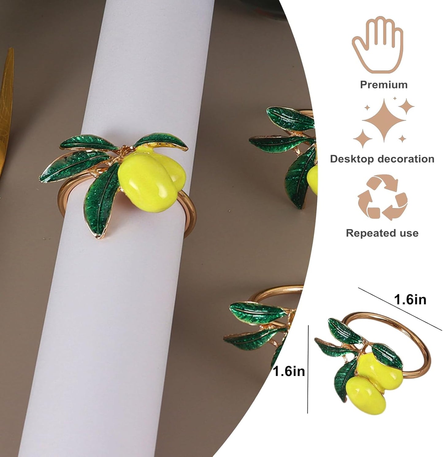 Lemon Napkin Rings Set of 12, Cheerful Gold Napkin Ring Tropical Fruit, Yellow Metal Lemon Napkin Holder for Spring Wedding, Coastal Beach Summer Holiday Garden Dinner Table Setting Decorations(12)