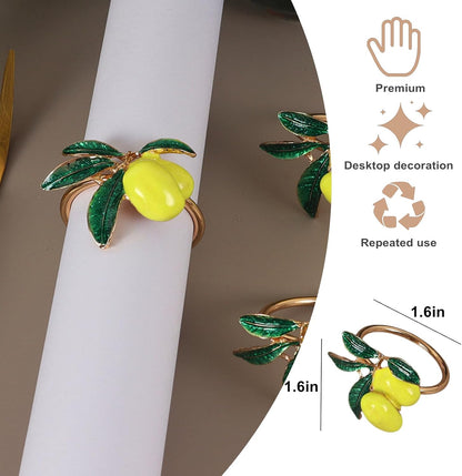 Lemon Napkin Rings Set of 12, Cheerful Gold Napkin Ring Tropical Fruit, Yellow Metal Lemon Napkin Holder for Spring Wedding, Coastal Beach Summer Holiday Garden Dinner Table Setting Decorations(12)