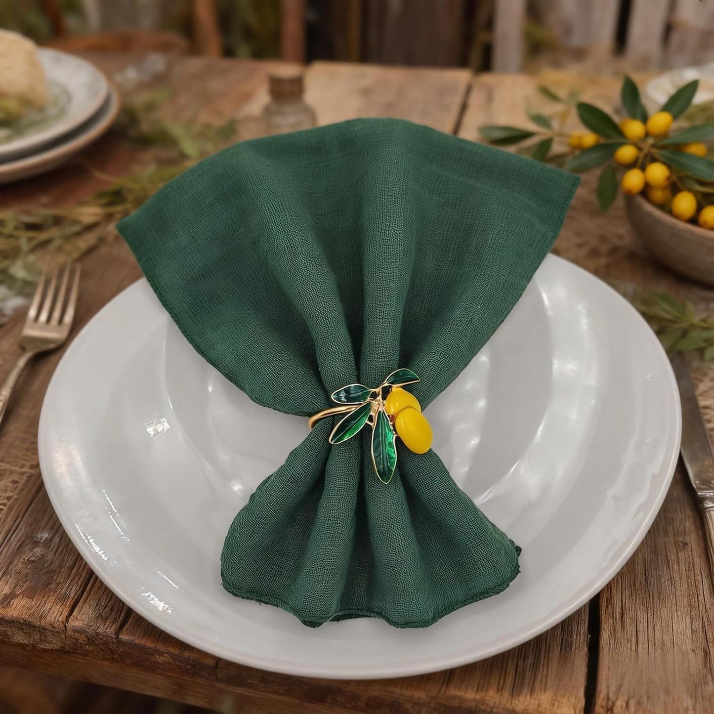 Lemon Napkin Rings Set of 12, Cheerful Gold Napkin Ring Tropical Fruit, Yellow Metal Lemon Napkin Holder for Spring Wedding, Coastal Beach Summer Holiday Garden Dinner Table Setting Decorations(12)