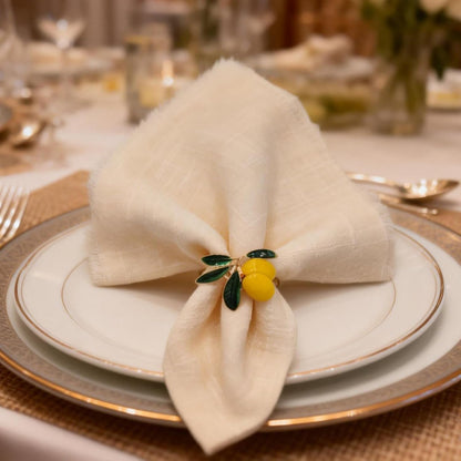 Lemon Napkin Rings Set of 12, Cheerful Gold Napkin Ring Tropical Fruit, Yellow Metal Lemon Napkin Holder for Spring Wedding, Coastal Beach Summer Holiday Garden Dinner Table Setting Decorations(12)