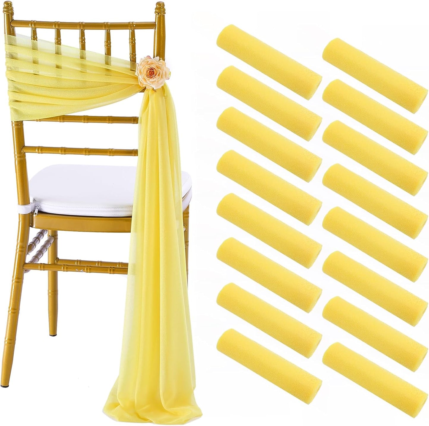 Yellow Chair Sashes for Wedding: 16 Pieces 8ft Long Sheer Draping Fabric – Party Dinner Banquet Event Chair Decorations
