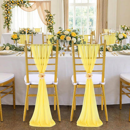 Yellow Chair Sashes for Wedding: 16 Pieces 8ft Long Sheer Draping Fabric – Party Dinner Banquet Event Chair Decorations