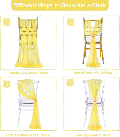 Yellow Chair Sashes for Wedding: 16 Pieces 8ft Long Sheer Draping Fabric – Party Dinner Banquet Event Chair Decorations