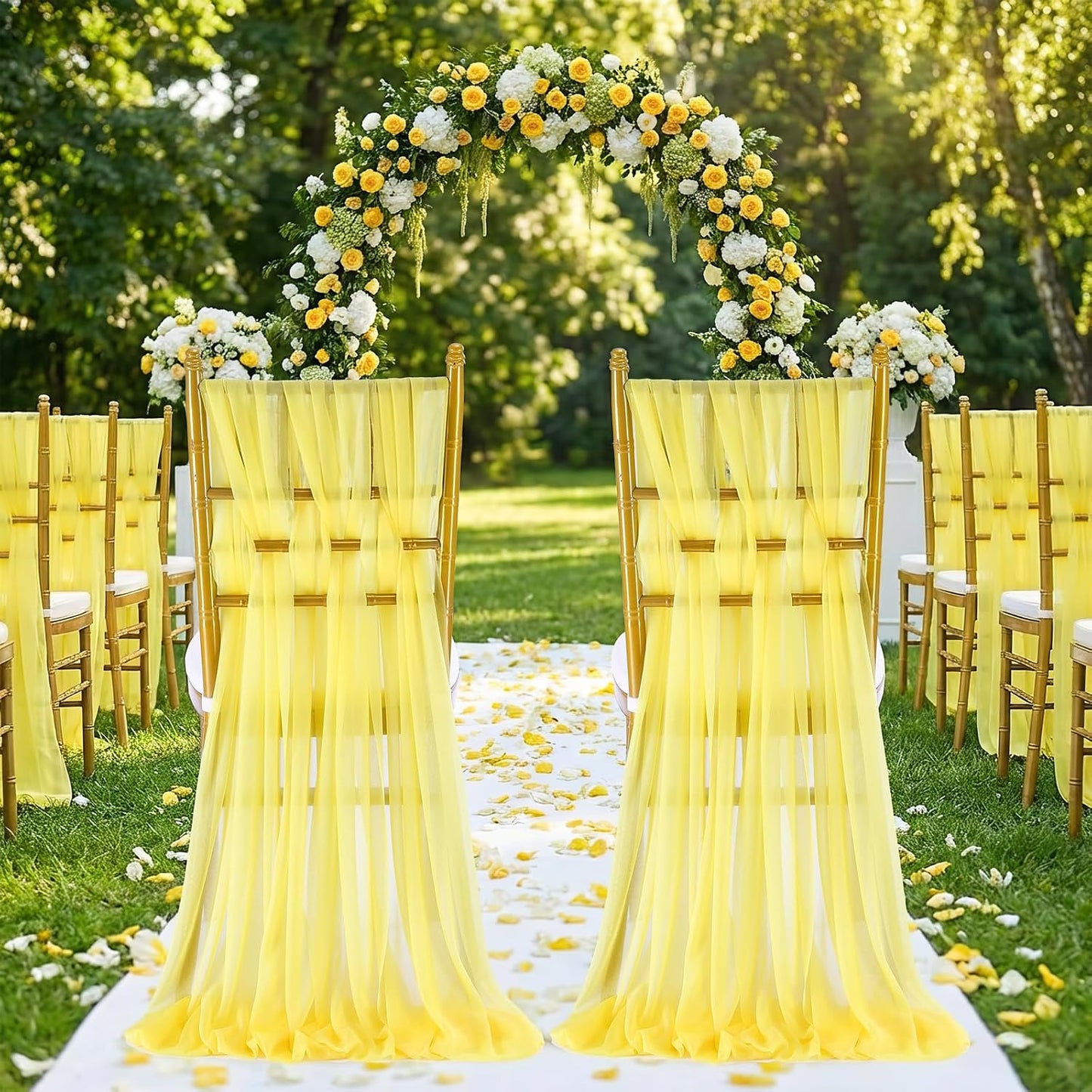 Yellow Chair Sashes for Wedding: 16 Pieces 8ft Long Sheer Draping Fabric – Party Dinner Banquet Event Chair Decorations