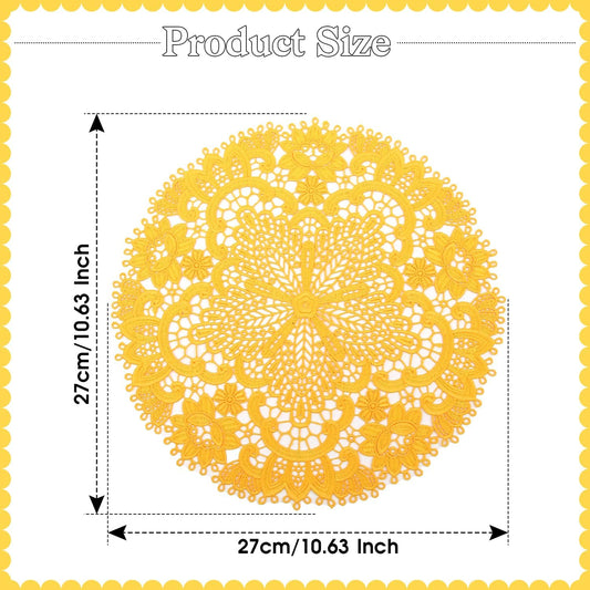 2 Pack Lace Placemats, 10.6 Inch Round Washable Embroidered Lace Doilies, Elegant Floral Table Mats for Dining Table, Home Decor, Wedding & Christmas Party(Yellow)
