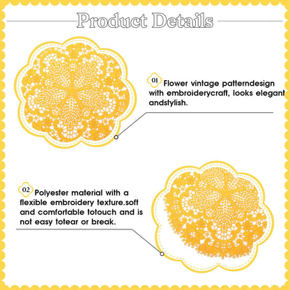 2 Pack Lace Placemats, 10.6 Inch Round Washable Embroidered Lace Doilies, Elegant Floral Table Mats for Dining Table, Home Decor, Wedding & Christmas Party(Yellow)