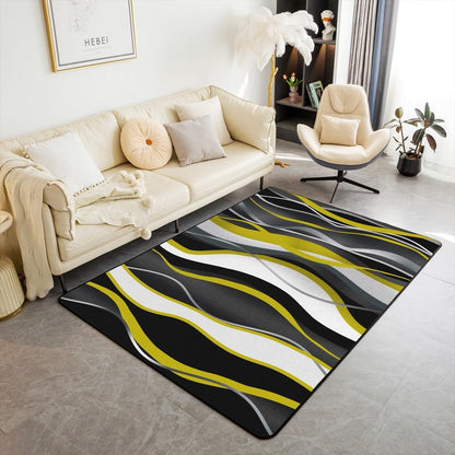 Geometric Area Rug 3x5 White Yellow Black Grey Lines Rugs for Living Room Bedroom Modern Abstract Art Decorative Rug