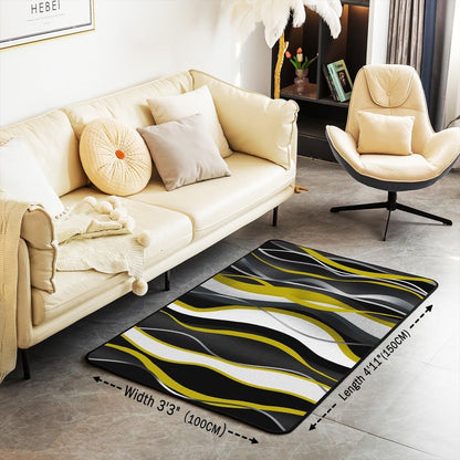 Geometric Area Rug 3x5 White Yellow Black Grey Lines Rugs for Living Room Bedroom Modern Abstract Art Decorative Rug