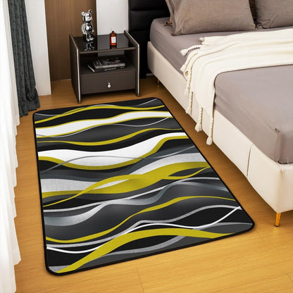 Geometric Area Rug 3x5 White Yellow Black Grey Lines Rugs for Living Room Bedroom Modern Abstract Art Decorative Rug