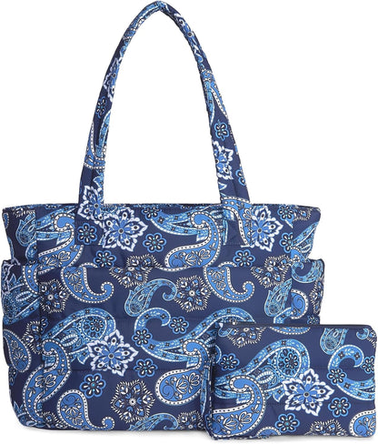 Puffer Tote Bag for Women, Lightweight Puffy Handbag with Compartments, Quilted Shoulder Bag for Work, Travel, Gym - Colors A