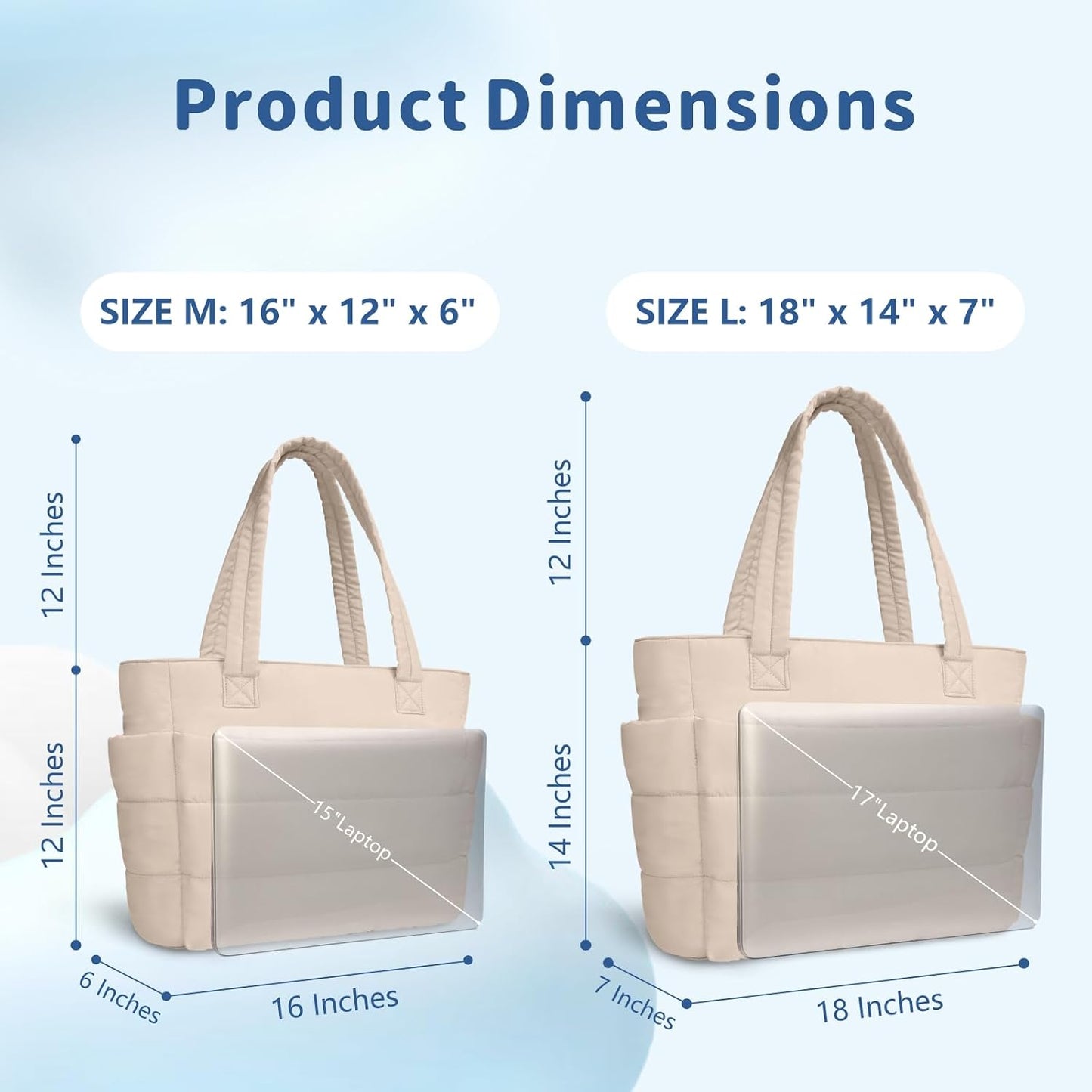 Puffer Tote Bag for Women, Lightweight Puffy Handbag with Compartments, Quilted Shoulder Bag for Work, Travel, Gym - Colors A