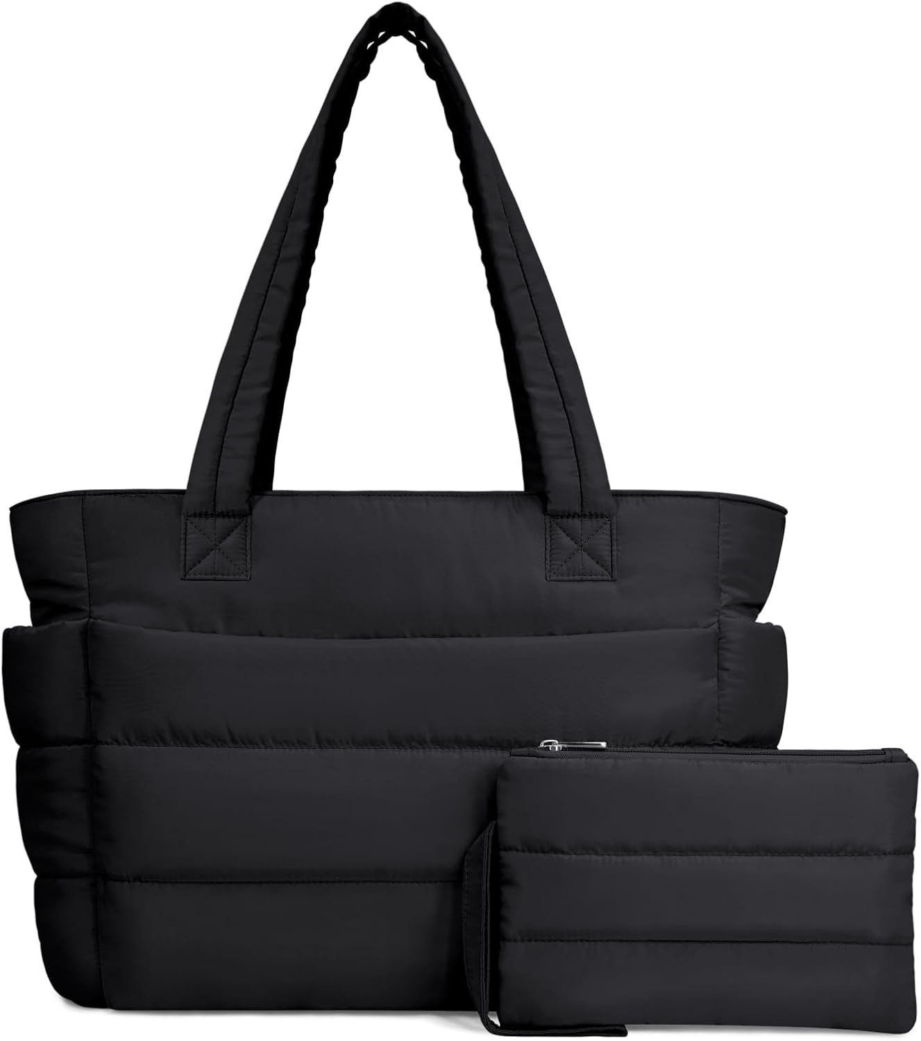 Puffer Tote Bag for Women, Lightweight Puffy Handbag with Compartments, Quilted Shoulder Bag for Work, Travel, Gym - Colors A