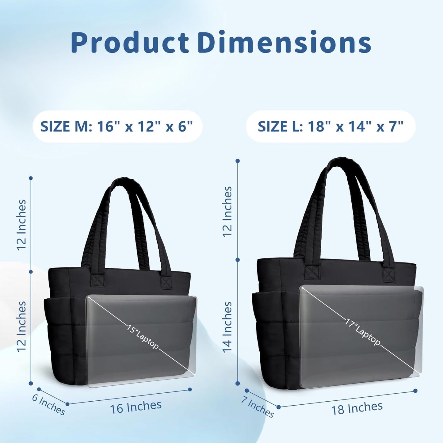 Puffer Tote Bag for Women, Lightweight Puffy Handbag with Compartments, Quilted Shoulder Bag for Work, Travel, Gym - Colors A