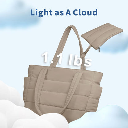 Puffer Tote Bag for Women, Lightweight Puffy Handbag with Compartments, Quilted Shoulder Bag for Work, Travel, Gym - Colors A