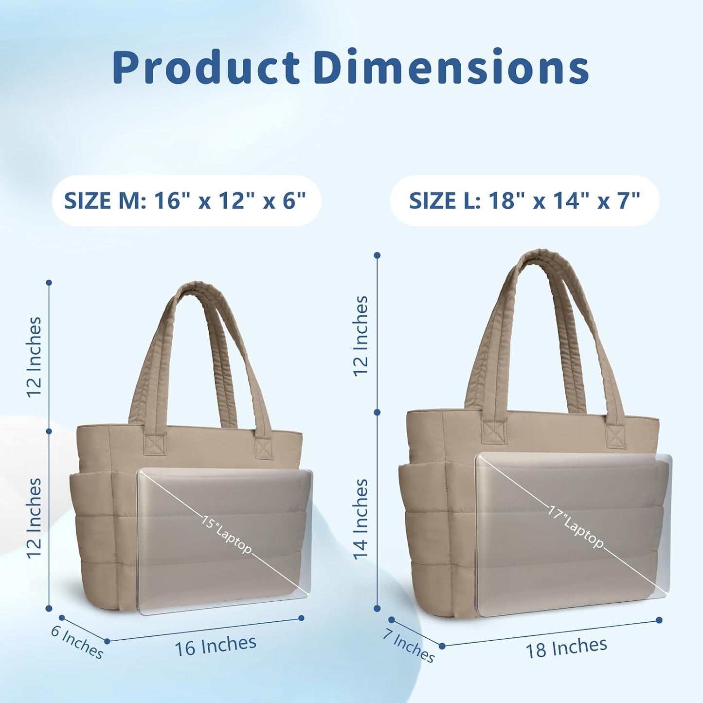 Puffer Tote Bag for Women, Lightweight Puffy Handbag with Compartments, Quilted Shoulder Bag for Work, Travel, Gym - Colors A