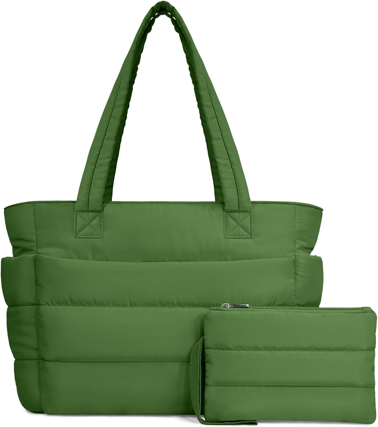 Puffer Tote Bag for Women, Lightweight Puffy Handbag with Compartments, Quilted Shoulder Bag for Work, Travel, Gym - Colors A