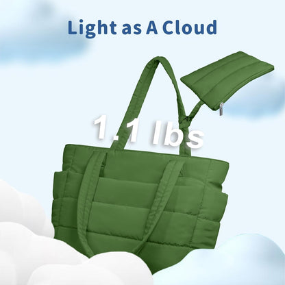 Puffer Tote Bag for Women, Lightweight Puffy Handbag with Compartments, Quilted Shoulder Bag for Work, Travel, Gym - Colors A