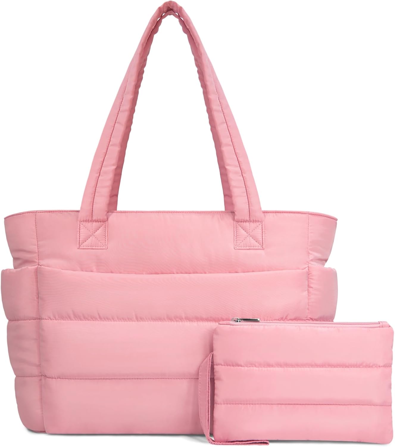 Puffer Tote Bag for Women, Lightweight Puffy Handbag with Compartments, Quilted Shoulder Bag for Work, Travel, Gym - Colors A