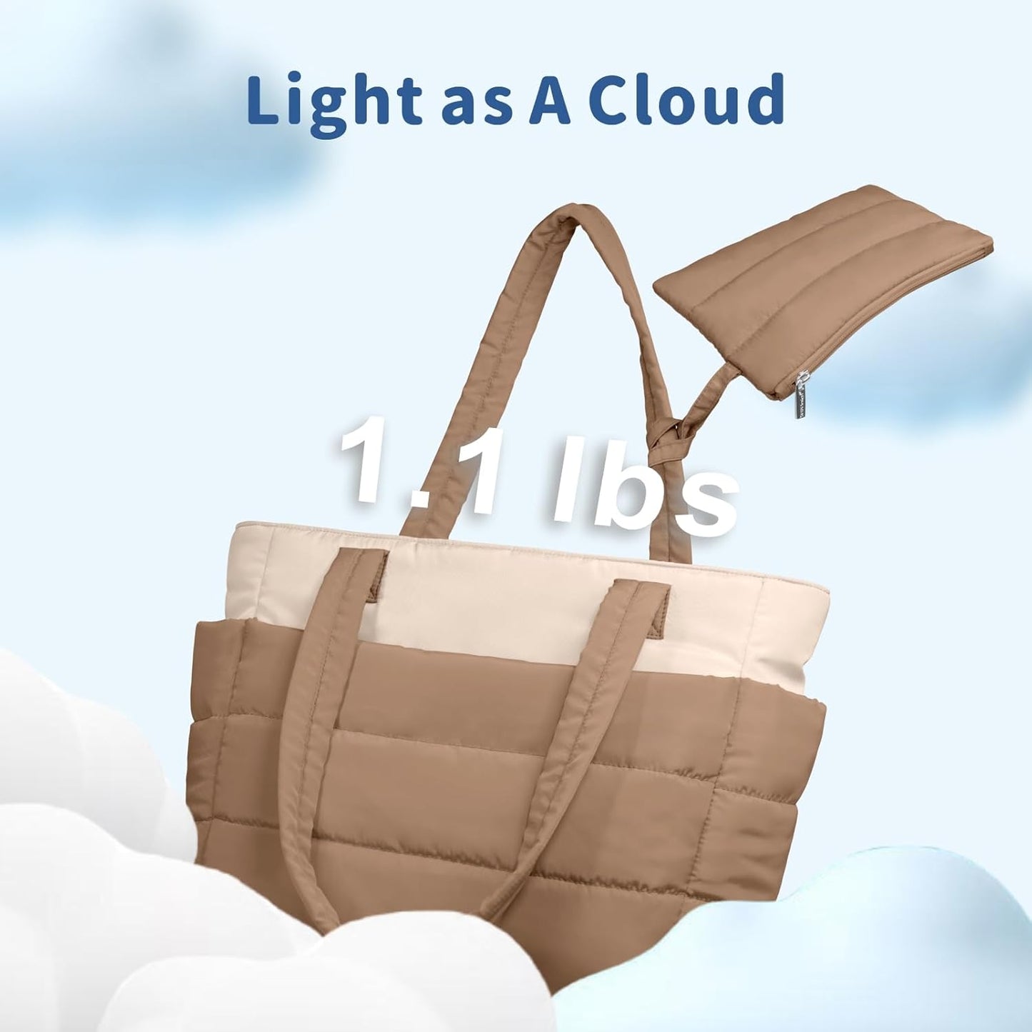 Puffer Tote Bag for Women, Lightweight Puffy Handbag with Compartments, Quilted Shoulder Bag for Work, Travel, Gym - Colors A