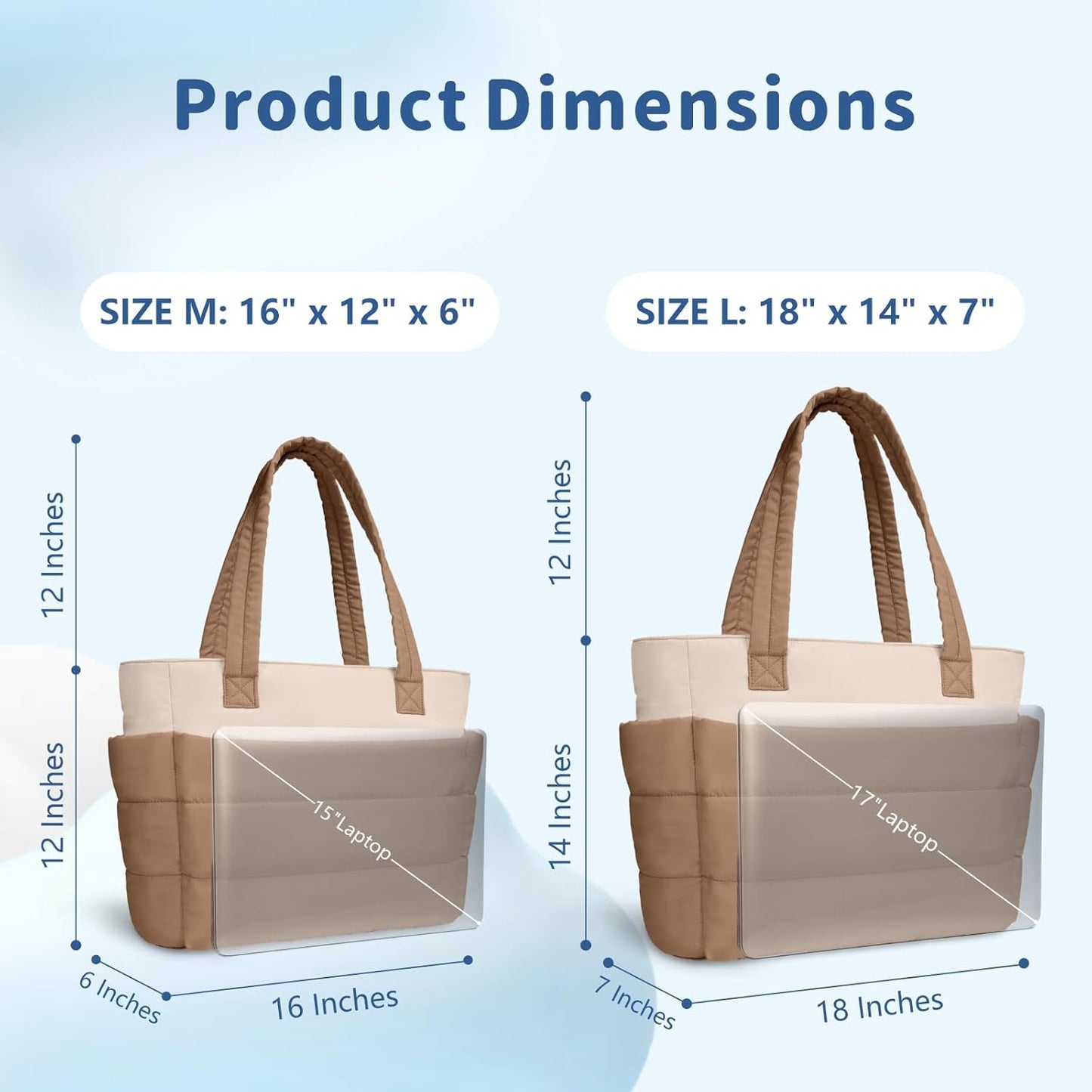 Puffer Tote Bag for Women, Lightweight Puffy Handbag with Compartments, Quilted Shoulder Bag for Work, Travel, Gym - Colors A