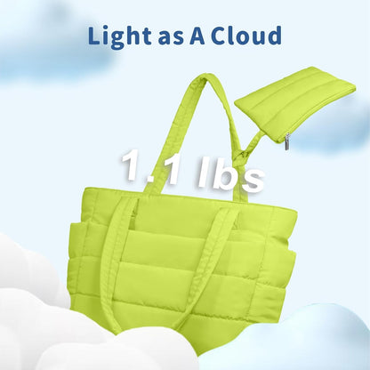 Puffer Tote Bag for Women, Lightweight Puffy Handbag with Compartments, Quilted Shoulder Bag for Work, Travel, Gym - Colors A