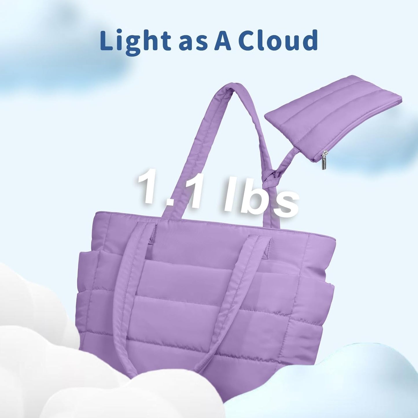 Puffer Tote Bag for Women, Lightweight Puffy Handbag with Compartments, Quilted Shoulder Bag for Work, Travel, Gym - Colors A