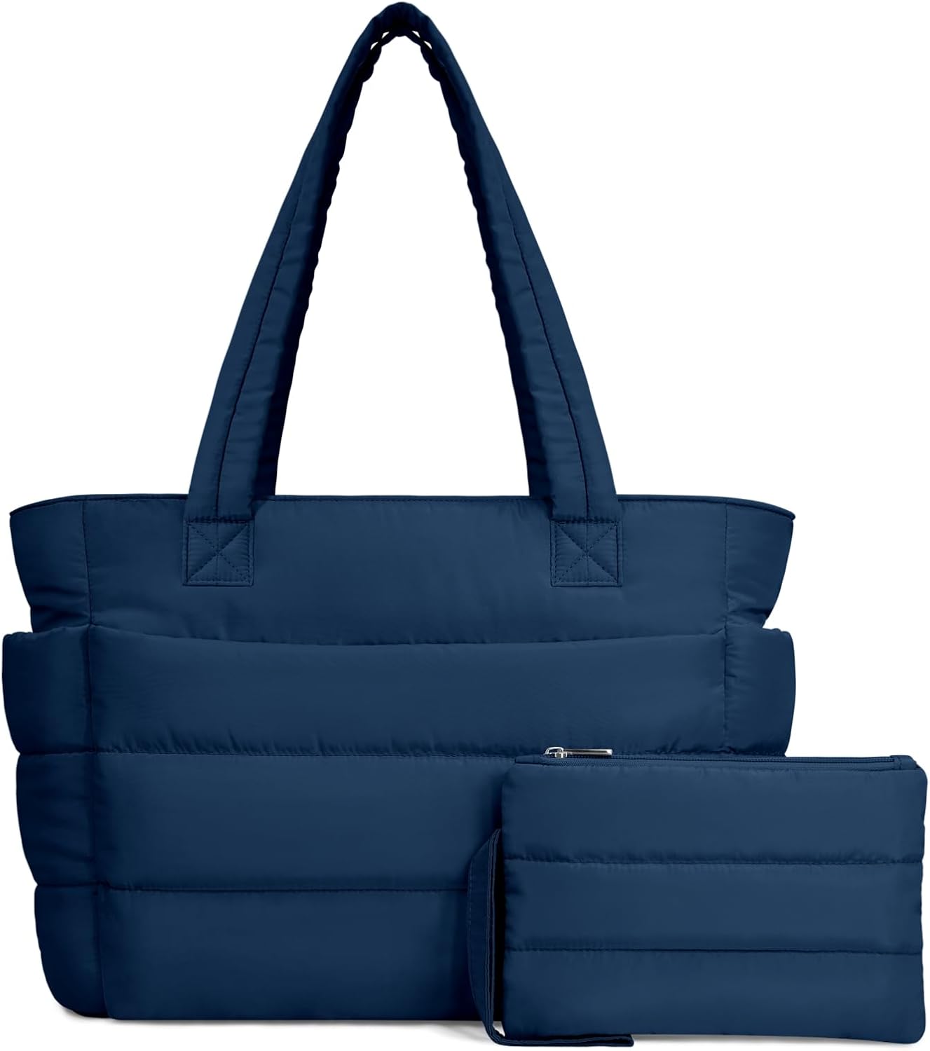 Puffer Tote Bag for Women, Lightweight Puffy Handbag with Compartments, Quilted Shoulder Bag for Work, Travel, Gym - Colors A