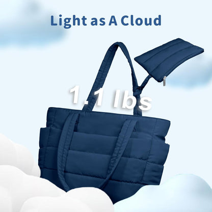 Puffer Tote Bag for Women, Lightweight Puffy Handbag with Compartments, Quilted Shoulder Bag for Work, Travel, Gym - Colors A