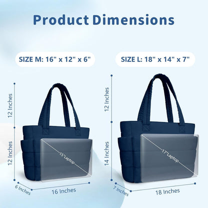 Puffer Tote Bag for Women, Lightweight Puffy Handbag with Compartments, Quilted Shoulder Bag for Work, Travel, Gym - Colors A