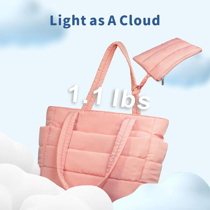 Puffer Tote Bag for Women, Lightweight Puffy Handbag with Compartments, Quilted Shoulder Bag for Work, Travel, Gym - Colors A
