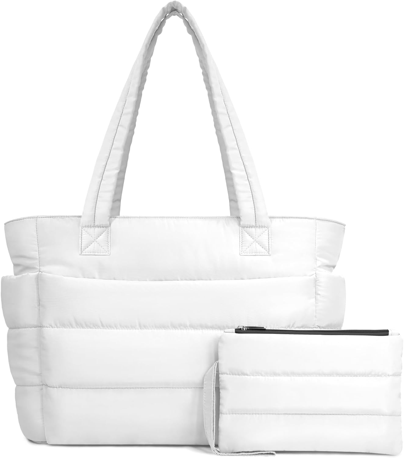 Puffer Tote Bag for Women, Lightweight Puffy Handbag with Compartments, Quilted Shoulder Bag for Work, Travel, Gym - Colors A