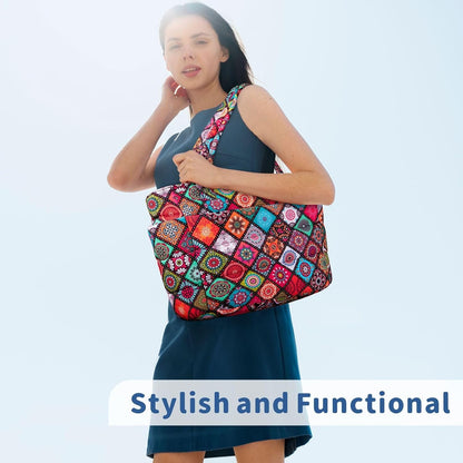 Puffer Tote Bag for Women, Lightweight Puffy Handbag with Compartments, Quilted Shoulder Bag for Work, Travel, Gym - Colors A