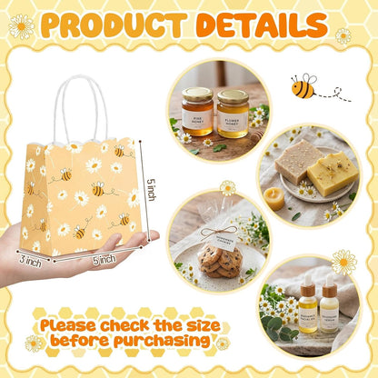 24 Pack Mini Bee Party Gift Bags Bulk with Tissue Paper 5x5x3'' Tiny Honey Theme Favor Bags with Handles for Baby Shower Birthday Sweet As Can Be Party What Will It Bee Gender Reveal Decor