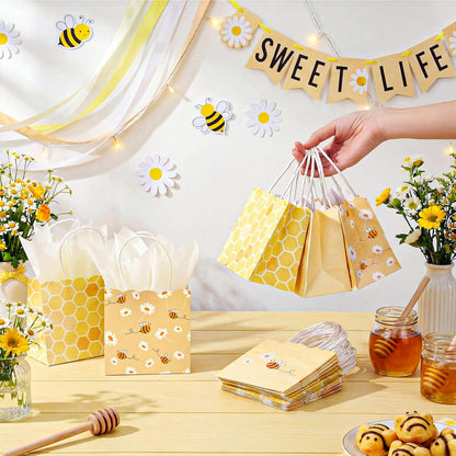 24 Pack Mini Bee Party Gift Bags Bulk with Tissue Paper 5x5x3'' Tiny Honey Theme Favor Bags with Handles for Baby Shower Birthday Sweet As Can Be Party What Will It Bee Gender Reveal Decor