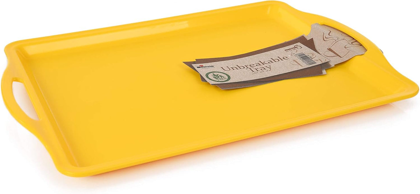 Home Durable Serving Tray - (1pk, Yellow) Unbreakable, Breakfast, Cafeteria, Fast Food, Handles
