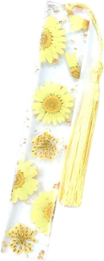 Daisy Epoxy Bookmarks - Dried Flower Resin Bookmark, Pressed Flower Bookmark, Transparent Floral Page Marker - Acrylic, Yellow Daisy