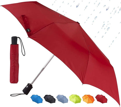 Travel Umbrella: Windproof & Water Repellent Fabric, Automatic Open Close & 1 Year Warranty, Red
