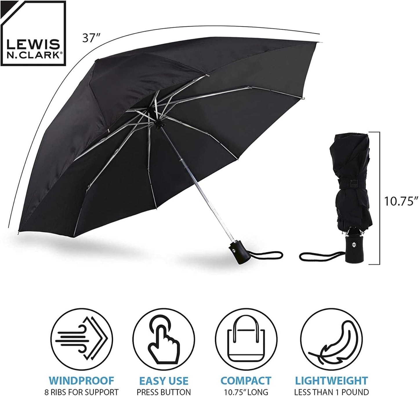 Travel Umbrella: Windproof & Water Repellent Fabric, Automatic Open Close & 1 Year Warranty, Red