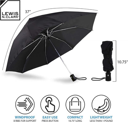 Travel Umbrella: Windproof & Water Repellent Fabric, Automatic Open Close & 1 Year Warranty, Red