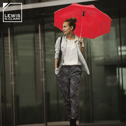 Travel Umbrella: Windproof & Water Repellent Fabric, Automatic Open Close & 1 Year Warranty, Red