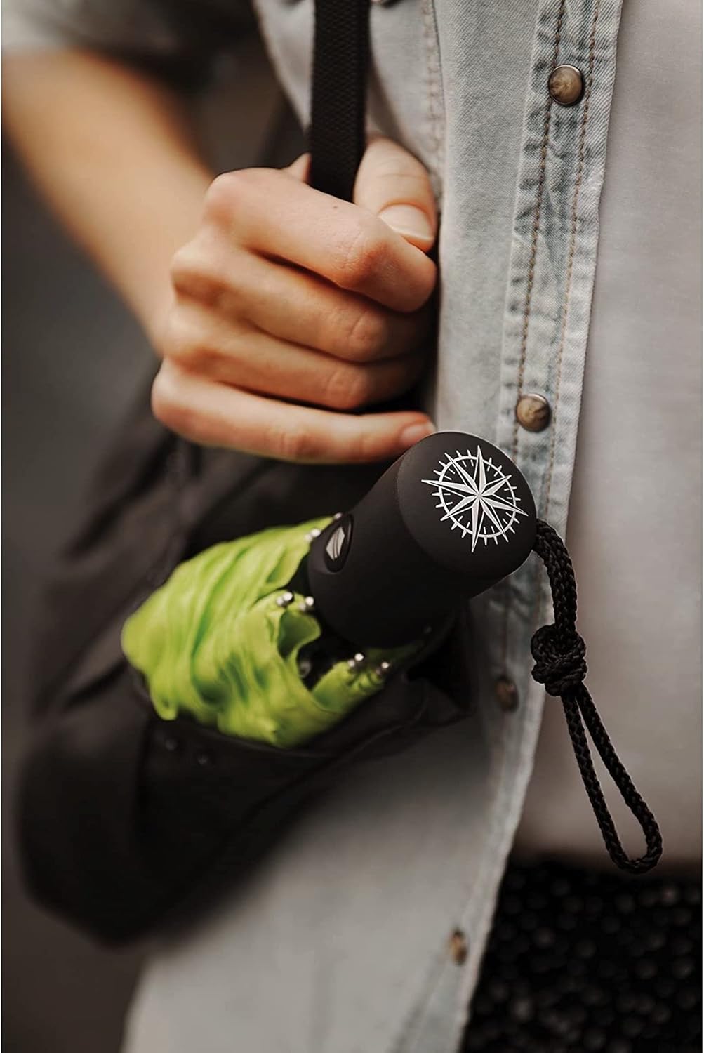 Travel Umbrella: Windproof & Water Repellent Fabric, Automatic Open Close & 1 Year Warranty, Red