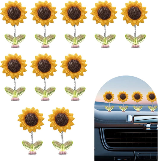 10 PCS Shaking Sunflower Ornaments, Cute Shaking Head Sunflower Decorations for Car Dashboard, Funny Rearview Mirror & Steering Wheel Decoration Accessory (Yellow#Style 1)