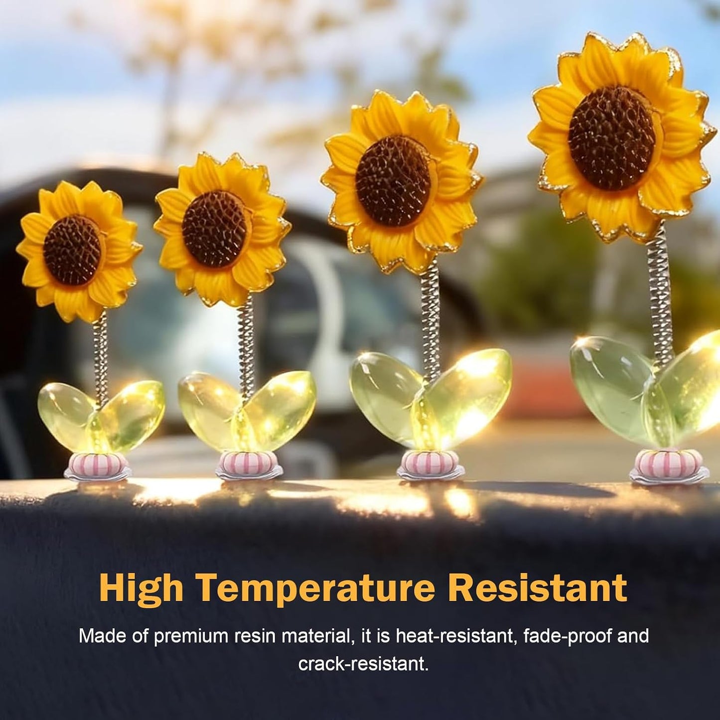 10 PCS Shaking Sunflower Ornaments, Cute Shaking Head Sunflower Decorations for Car Dashboard, Funny Rearview Mirror & Steering Wheel Decoration Accessory (Yellow#Style 1)