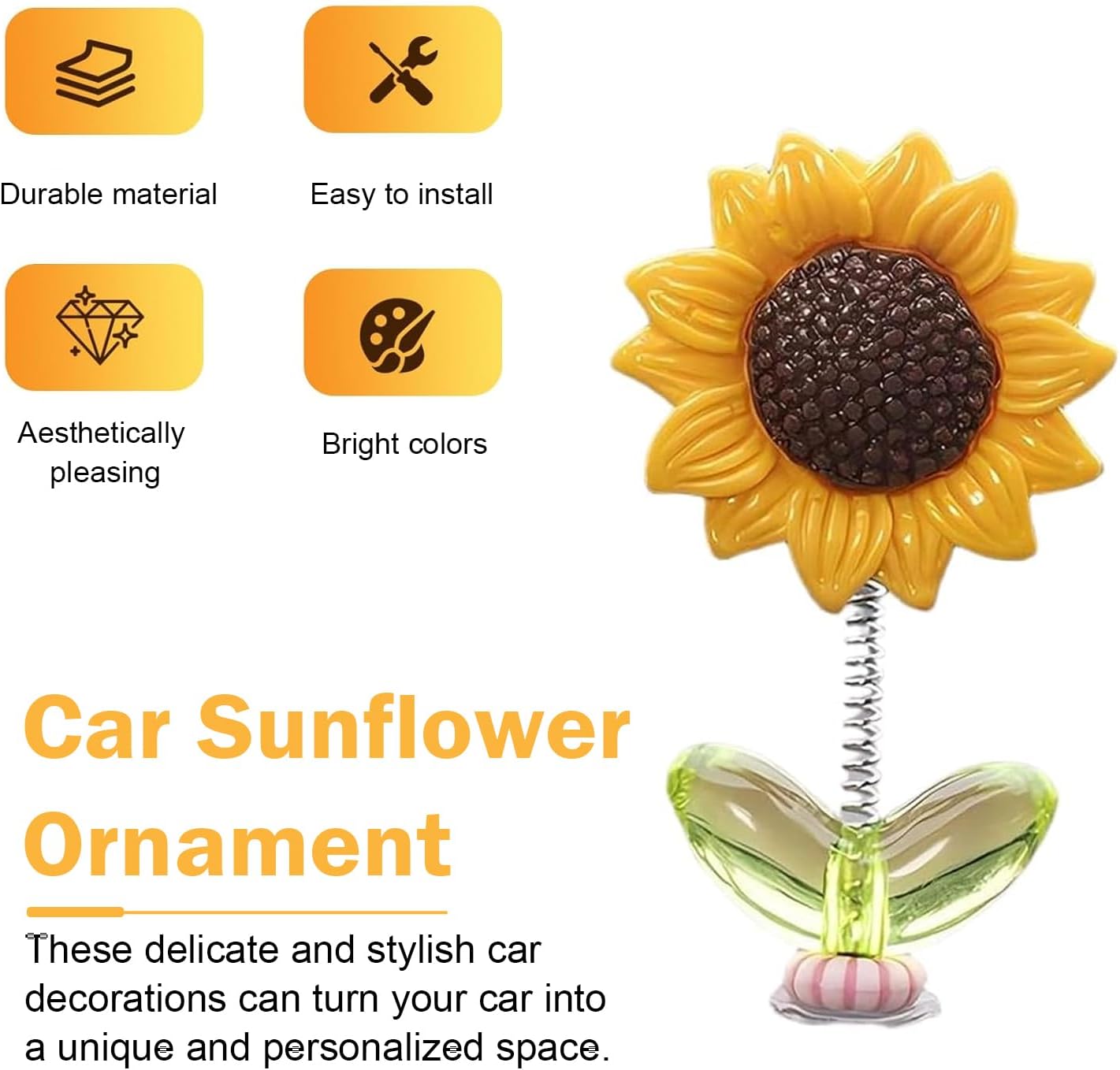 10 PCS Shaking Sunflower Ornaments, Cute Shaking Head Sunflower Decorations for Car Dashboard, Funny Rearview Mirror & Steering Wheel Decoration Accessory (Yellow#Style 1)