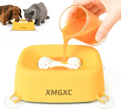 Slow Feeder Dog Bowl for Liquid Treats, Anti-Slip Lick Bowl, Bone Broth and Yogurt Feeder, Pup Lick Toy for Large Medium Small Dogs and Cats.Anxiety Relief.(Yellow)