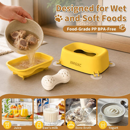 Slow Feeder Dog Bowl for Liquid Treats, Anti-Slip Lick Bowl, Bone Broth and Yogurt Feeder, Pup Lick Toy for Large Medium Small Dogs and Cats.Anxiety Relief.(Yellow)