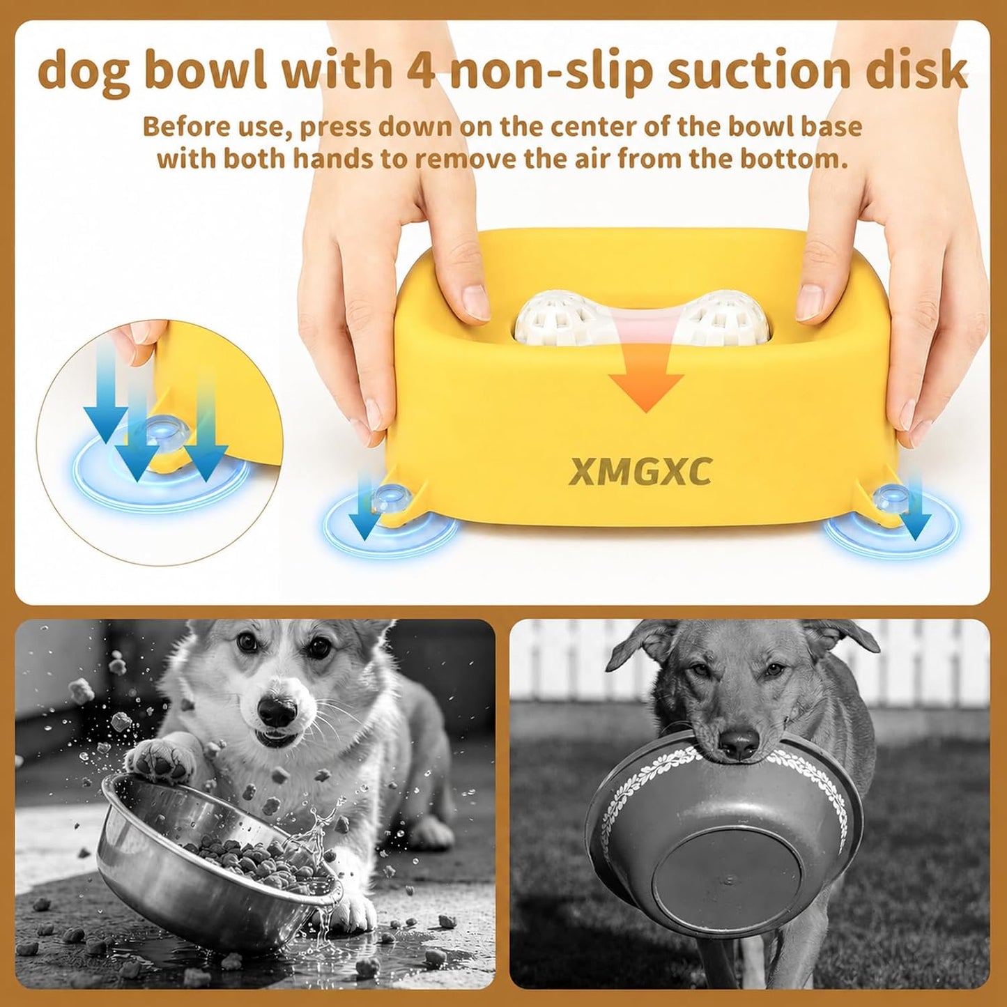 Slow Feeder Dog Bowl for Liquid Treats, Anti-Slip Lick Bowl, Bone Broth and Yogurt Feeder, Pup Lick Toy for Large Medium Small Dogs and Cats.Anxiety Relief.(Yellow)