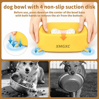 Slow Feeder Dog Bowl for Liquid Treats, Anti-Slip Lick Bowl, Bone Broth and Yogurt Feeder, Pup Lick Toy for Large Medium Small Dogs and Cats.Anxiety Relief.(Yellow)