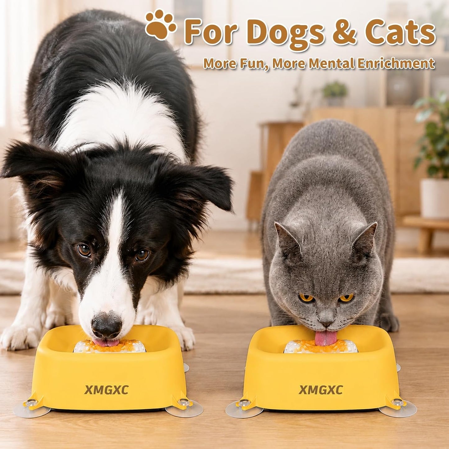Slow Feeder Dog Bowl for Liquid Treats, Anti-Slip Lick Bowl, Bone Broth and Yogurt Feeder, Pup Lick Toy for Large Medium Small Dogs and Cats.Anxiety Relief.(Yellow)